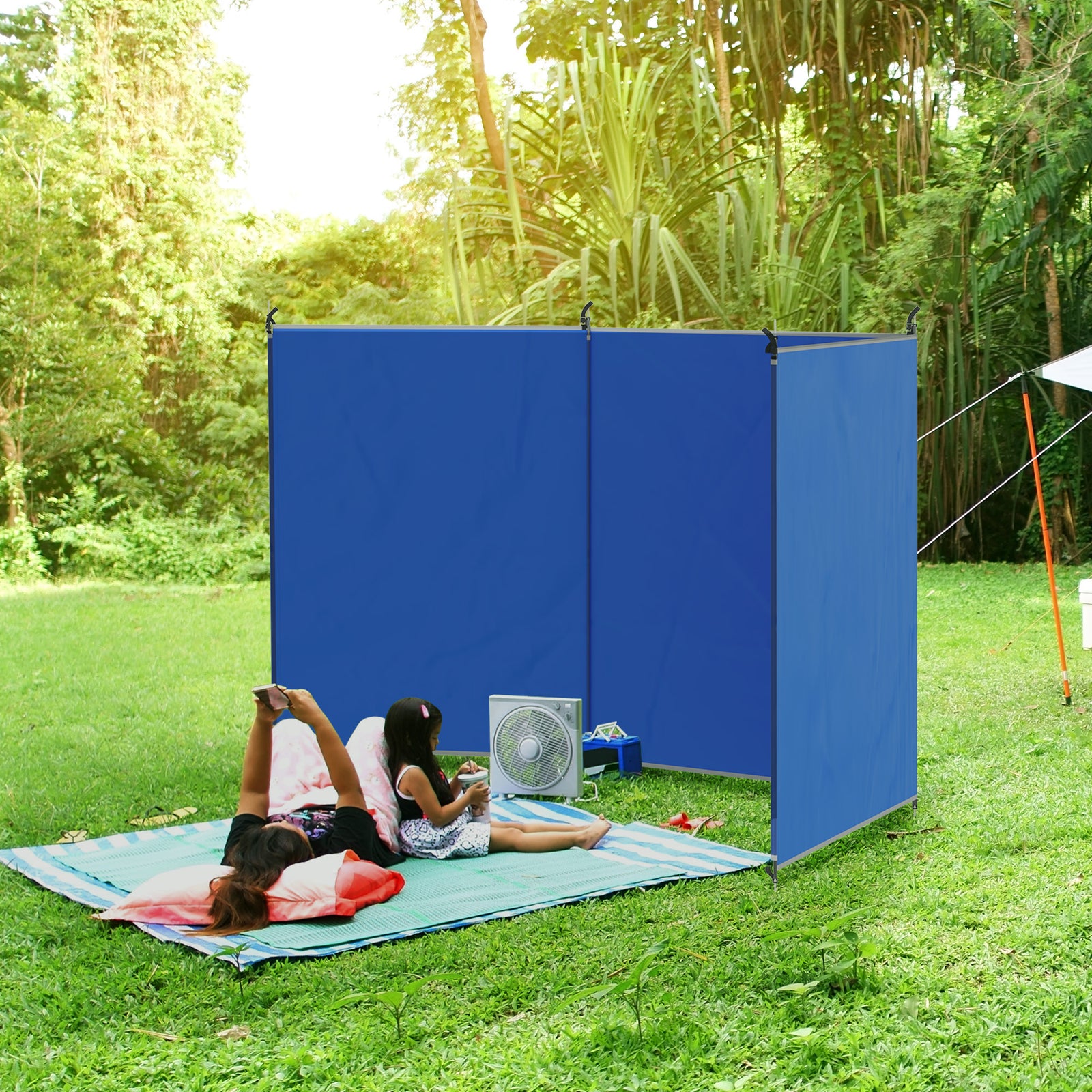 Camping Windbreak, Foldable Portable Wind Blocker w/ Carry Bag and Steel Poles, Beach Sun Screen Shelter Privacy Wall, 450cm x 150cm
