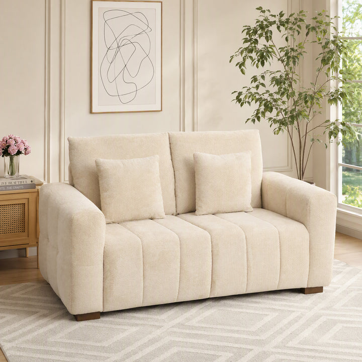 2 Seater Sofa, Upholstered Velvet Small Couch for Bedroom with Pillows - view 2