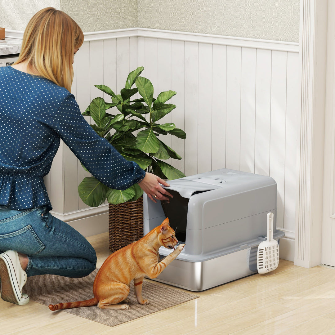 Stainless Steel Cat Litter Box with Removable Lid, Scoop, Filter Bags, for Larger Cats - view 10