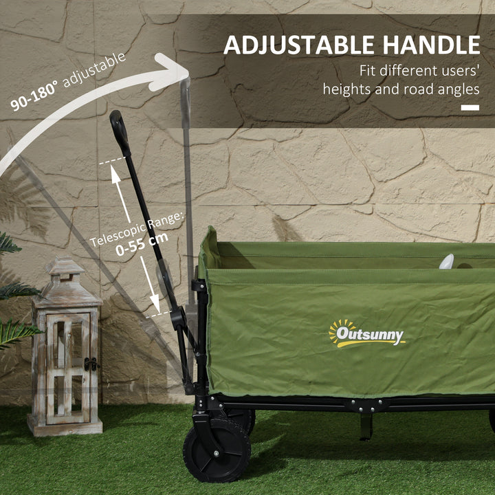 120L Festival Trolley on Wheels, Folding & Compact Camping Trolley Cart with Adjustable Handle for Garden, Beach, Fishing, Green