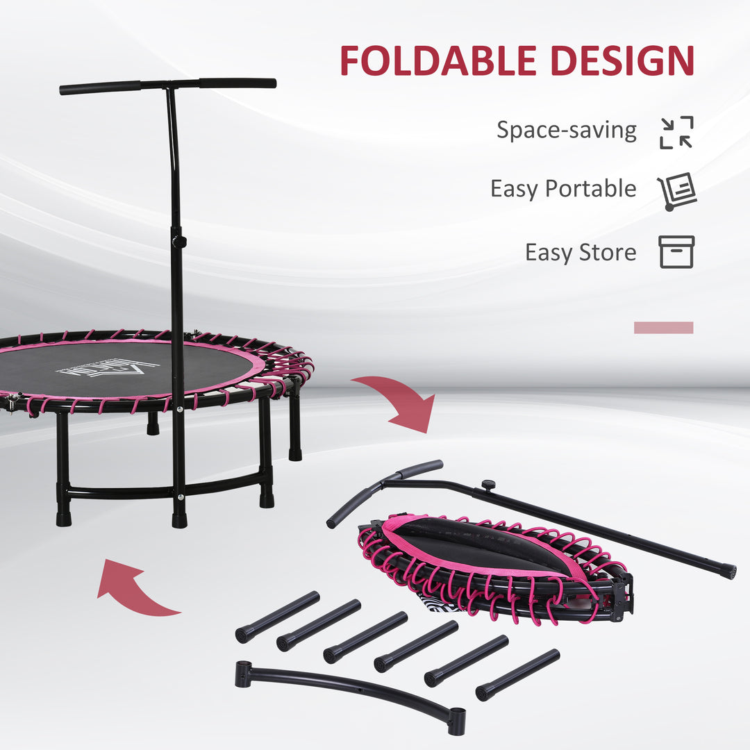 HOMCOM 45" Round Mini Trampoline Rebounder Indoor Outdoor Jumper with Adjustable Handle - Pink