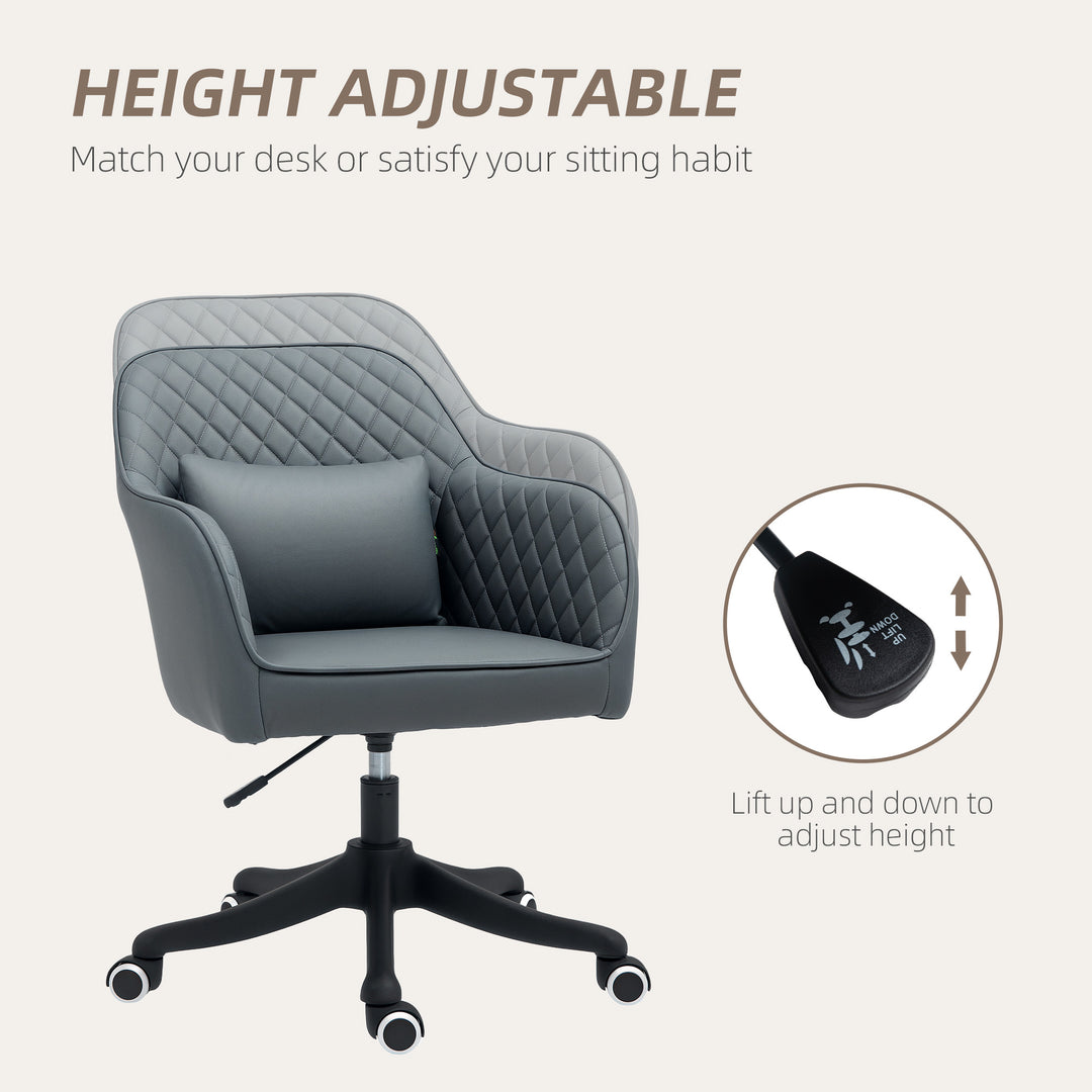 Microfiber Office Chair, Desk Chair, Makeup Vanity Chair with Massage Lumbar Pillow and Rolling Wheels for Bedroom and Home, Grey
