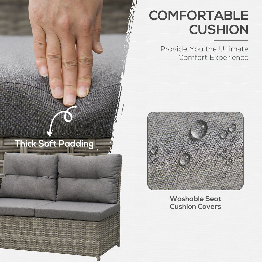 6 Pieces Outdoor PE Rattan Garden Furniture, Patio Wicker Sectional Conversation Corner Sofa w/ Soft Padded Cushion & Liftable Coffee Table, Grey