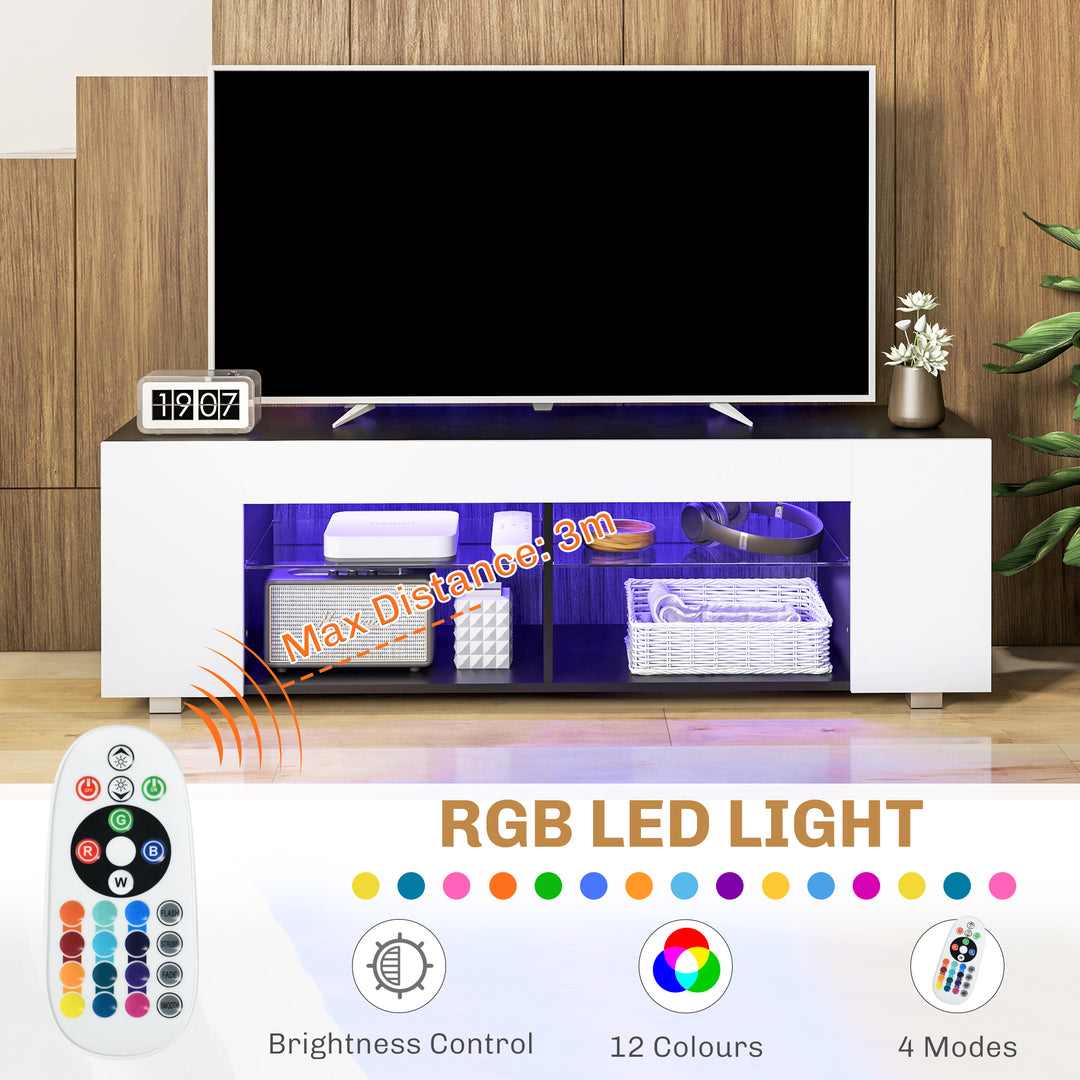 Multi-Shelf TV Cabinet, with Adjustable LED Lights - White