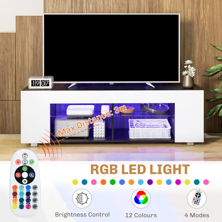 Multi-Shelf TV Cabinet, with Adjustable LED Lights - White