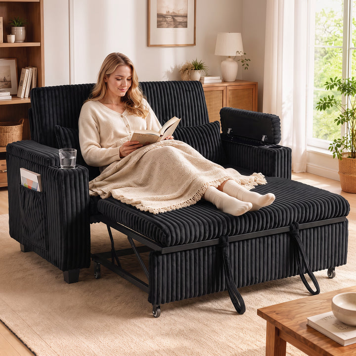 2 Seater Sofa Bed, Pull Out Sleeper Sofa with Adjustable Backrest - view 2