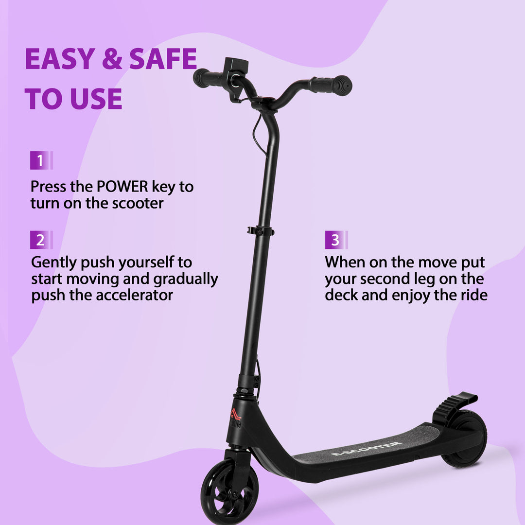 Electric Scooter, 120W Motor E-Scooter, Adjustable Height, Rear Brake for Ages 6+ Years - Black