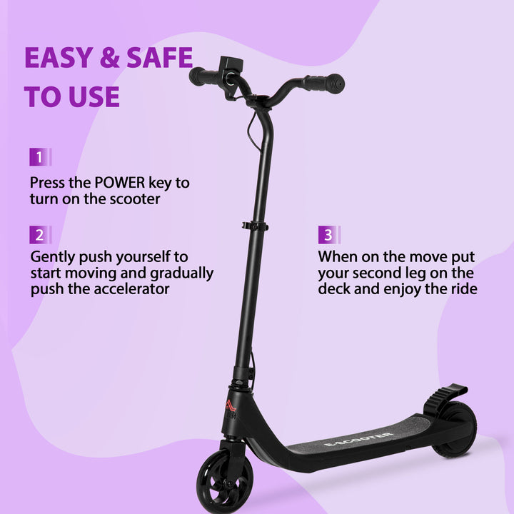 Electric Scooter, 120W Motor E-Scooter, Adjustable Height, Rear Brake for Ages 6+ Years - Black