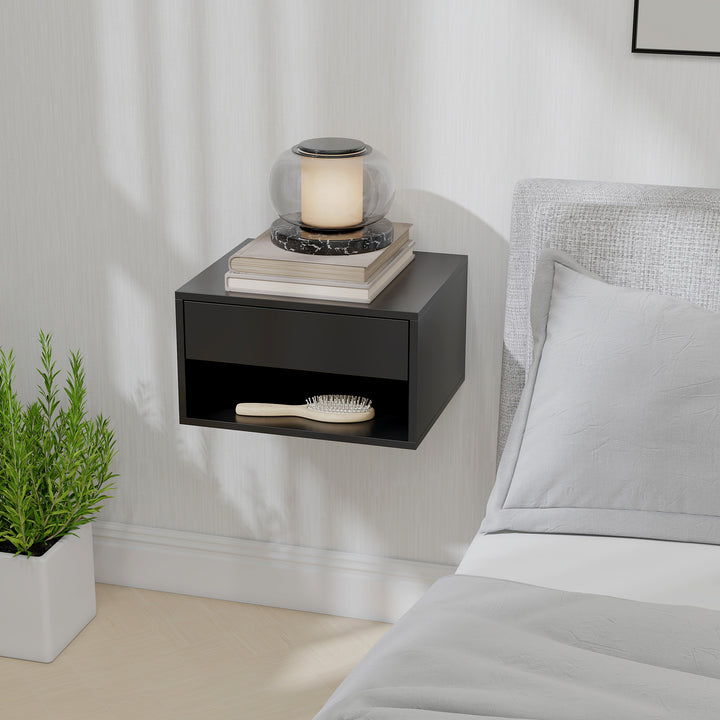 Floating Bedside Tables Set of 2, Wall Mounted Nightstand, Black
