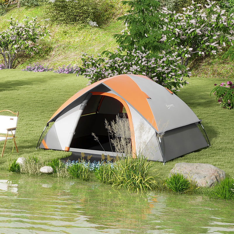 Outsunny 4-5 Man Single Room Camping Tent, 3000mm Waterproof, with Sewn-in Groundsheet and Carry Bag, Grey and Orange