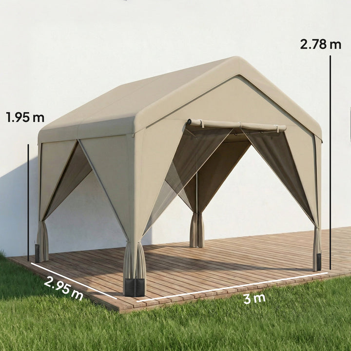 3 x 3 m Patio Gazebo with Netting &amp; Curtains, Outdoor Canopy Shelter w