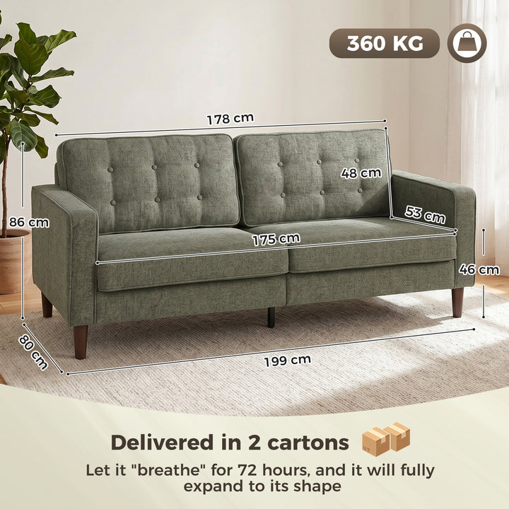 3 Seater Sofa Button Tufted Upholstered Couch with Wood Legs for Livin