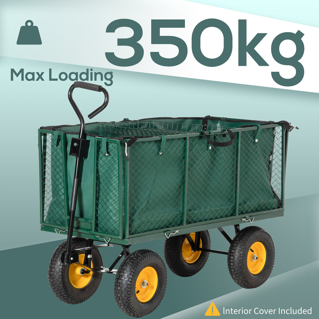 MCL Large 4 Wheel Heavy Duty Garden Cart Truck Trolley Wheelbarrow with Handle and Metal Frame - Green