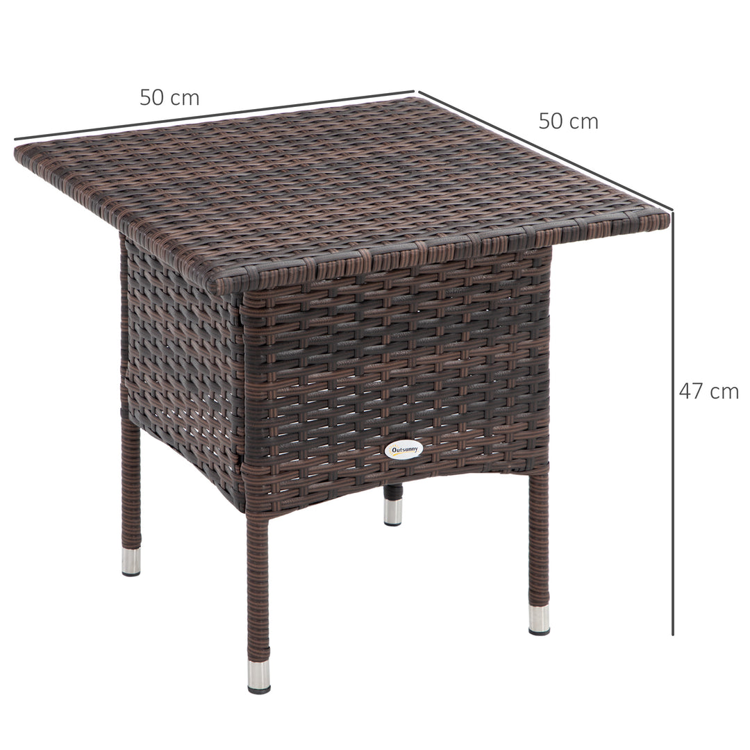 Outdoor Rattan Side Table Coffee Table with Plastic Board, Full Woven Table Top for Patio, Garden, Balcony, Mixed Brown