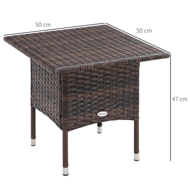 Outdoor Rattan Side Table Coffee Table with Plastic Board, Full Woven Table Top for Patio, Garden, Balcony, Mixed Brown