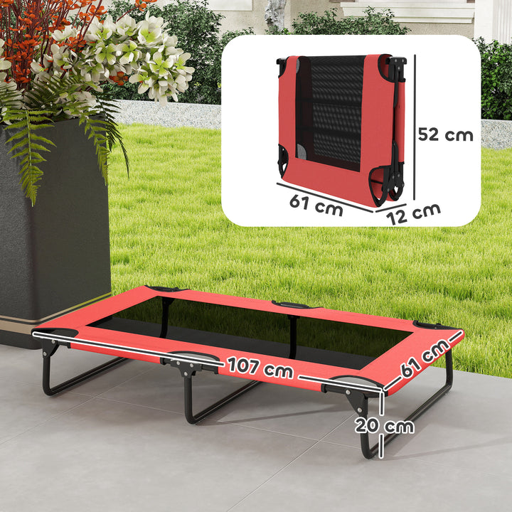 Portable Raised Dog Bed, Elevated Pet Cot with Breathable Mesh for Indoor Outdoor, for Large Dogs, Red
