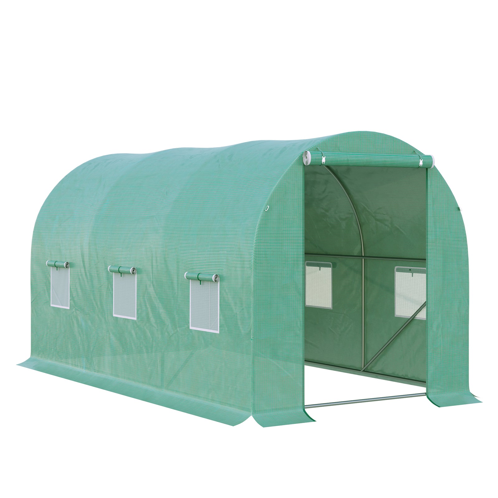 4 x 2 x 2 m Polytunnel Greenhouse with Roll-up Door and 6 Mesh Windows, Walk-in Garden Tunnel Warm House Tent with UV-resistant PE Cover and Galvanised Steel Frame, Green
