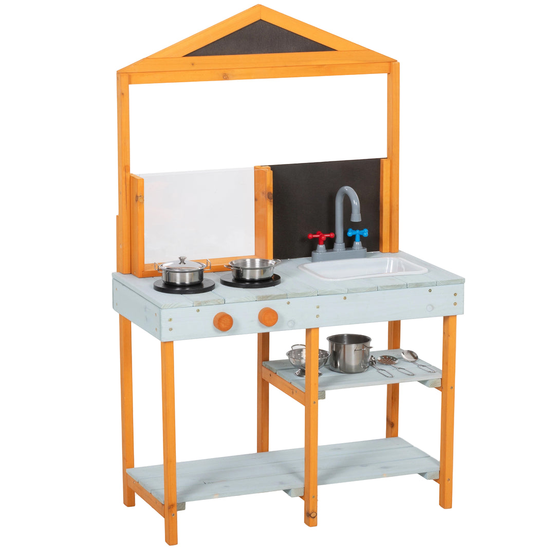 Mud Kitchen for Kids, Outdoor Wooden Play Kitchen with Sink, Stove, Co