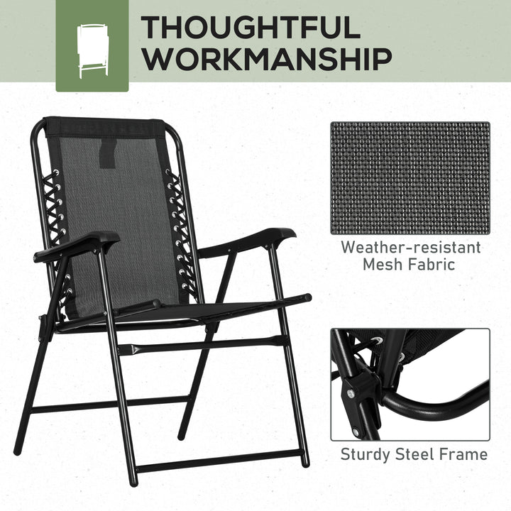 6 Pcs Patio Folding Chair Set, Outdoor Portable Loungers for Camping Pool Beach Deck, Lawn w/ Armrest Steel Frame Black