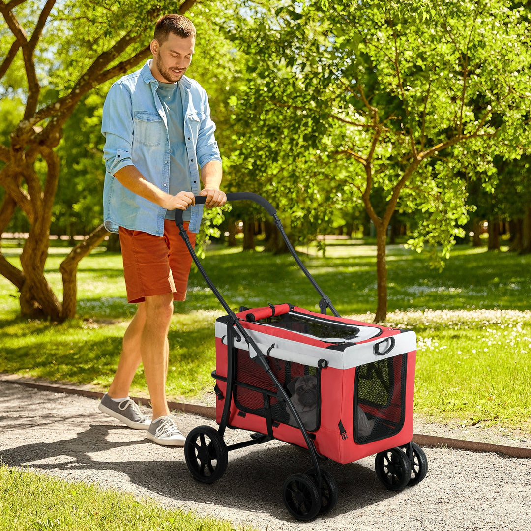 Foldable Dog Stroller, Pet Travel Crate, with Detachable Carrier, Soft Padding, for Mini, Small Dogs