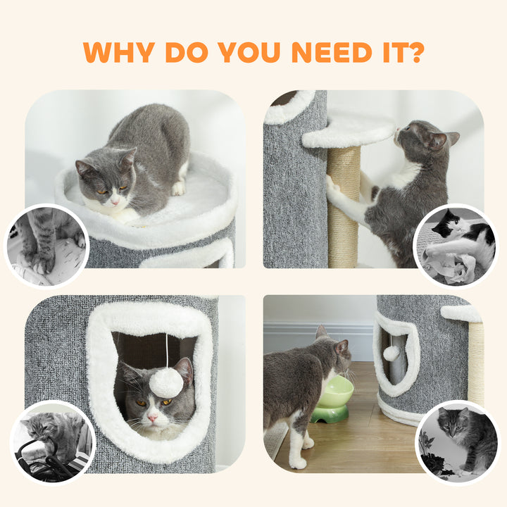 101 cm Cat Tree with Sisal Scratching Posts, 3 Barrel Condos, 3 Platfo