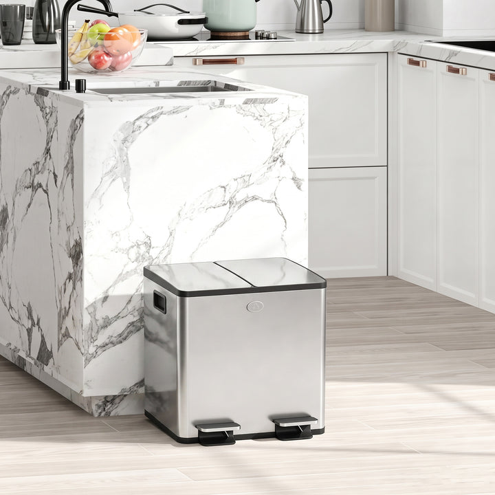 30L Dual Compartment Stainless Steel Bin, with Deodoriser Holders - Si