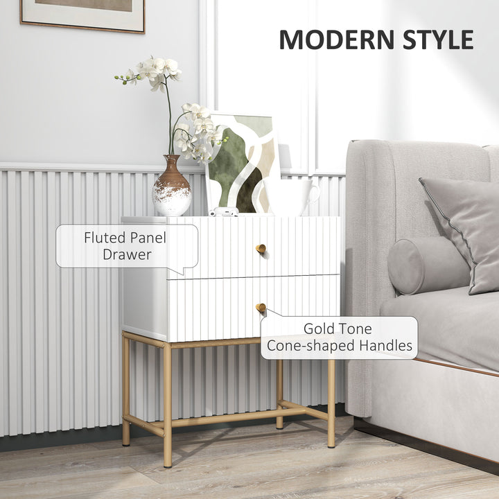 Elegant Two-Drawer Bedside Table - White
