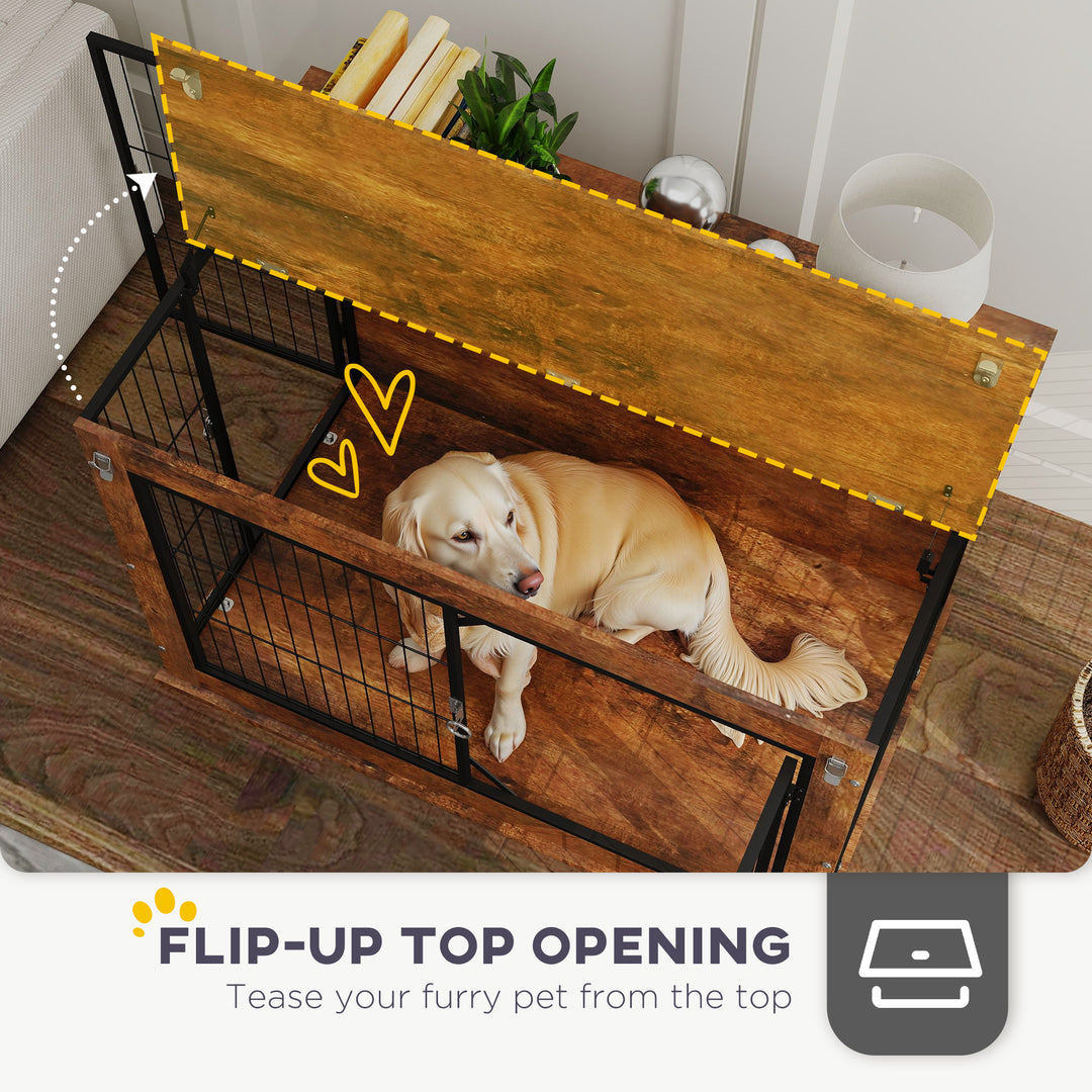 Dog Crate Furniture with Openable Top, Two Doors, for Large Dogs, Rustic Brown