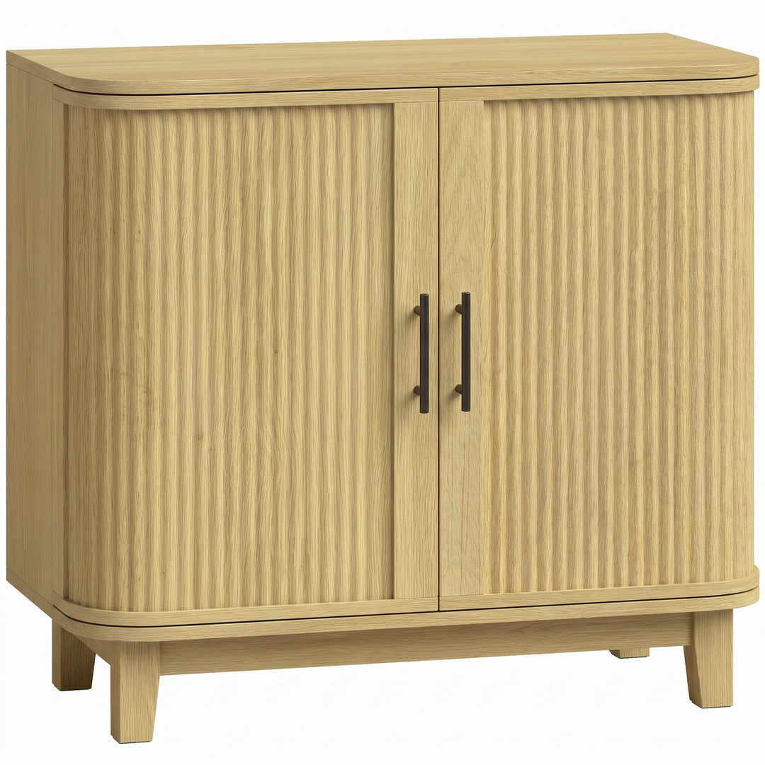 80cm Sideboard Buffet Cabinet, Storage Cabinet with 2 Curved Doors - Oak