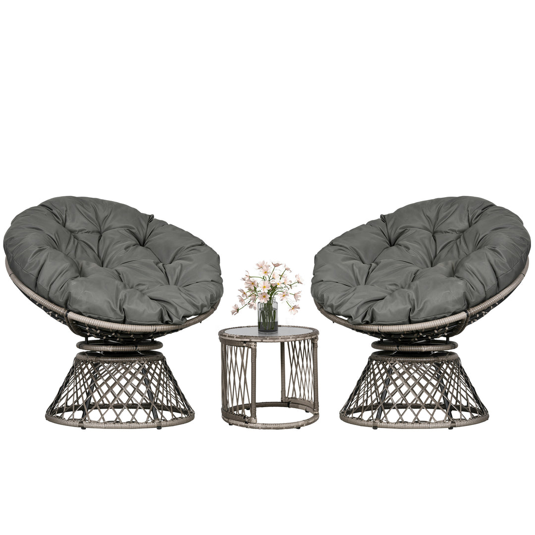 Three-Piece Rattan Garden Moon Chair Set - Grey