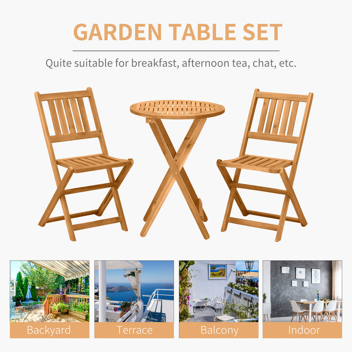 3 Piece Folding Bistro Set, Wooden Garden Table and Chairs for Outdoor, Patio, Yard, Porch, Teak