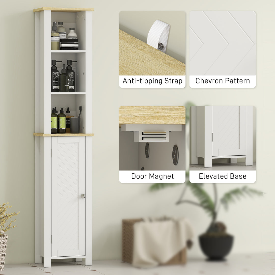 Slim Bathroom Storage Unit with Open Compartment, Bathroom Storage Cabinet with Adjustable Shelf, 34 x 23 x 165 cm, White