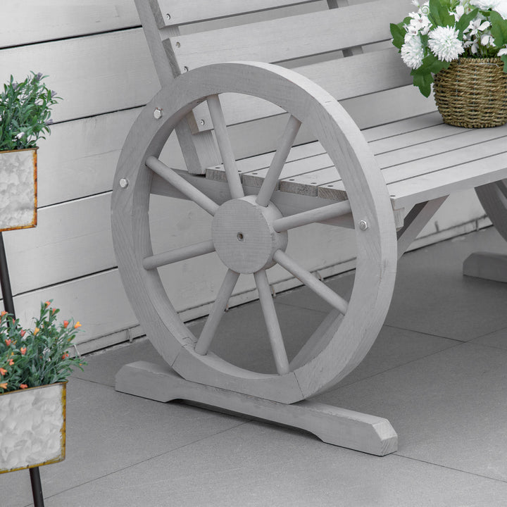 MCL Wooden Cart Wagon Wheel 2 Seater Garden Bench Outdoor Garden Armrest Chair Rustic High Back Loveseat Grey