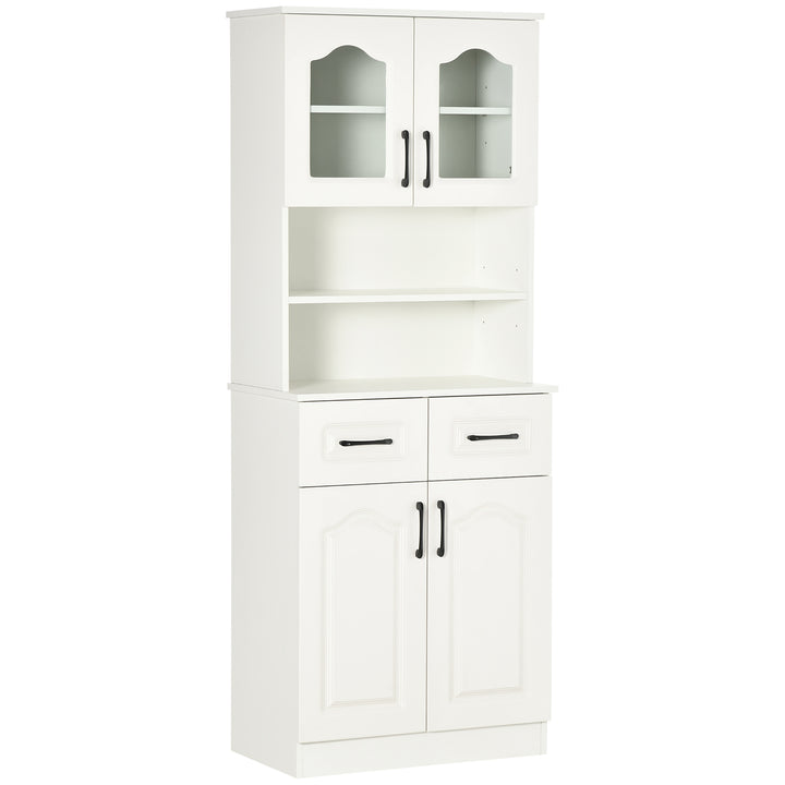 MCL Kitchen Cupboard, Freestanding Storage Cabinet with 2 Adjustable Shelves, 2 Drawers and Open Counter for Living Room, Dining Room, 168cm, White
