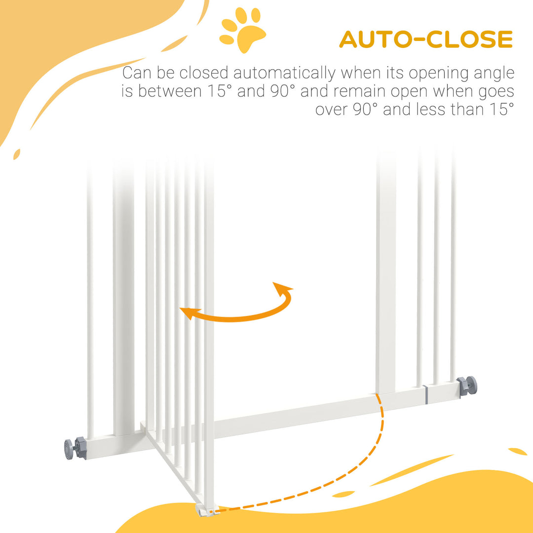 PawHut Adjustable Pet Portal: Metal Safety Gate with Folding Design, 74-87cm Width, Pristine White | Aosom UK