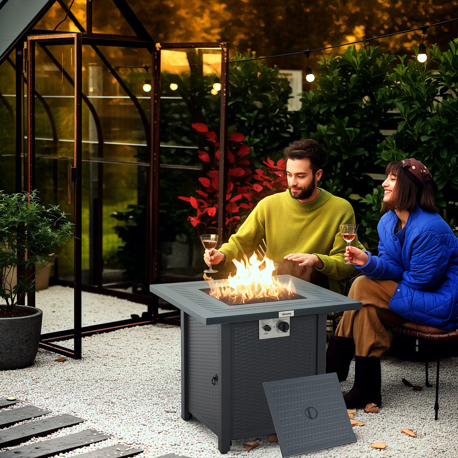 71 x 71cm 40000 BTU Gas Firepit Table - Black/Dark Grey