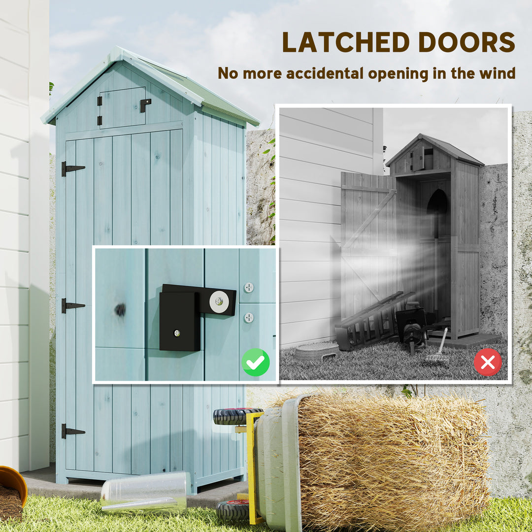 MCL Garden Shed Vertical Utility 3 Shelves Shed Wood Outdoor Garden Tool Storage Unit Storage Cabinet, 77 x 54.2 x 179cm - Blue