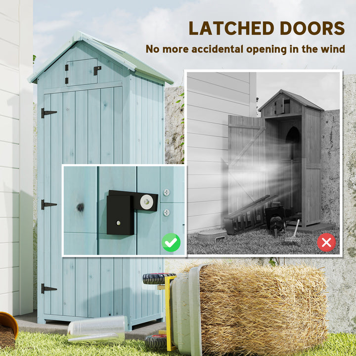 MCL Garden Shed Vertical Utility 3 Shelves Shed Wood Outdoor Garden Tool Storage Unit Storage Cabinet, 77 x 54.2 x 179cm - Blue