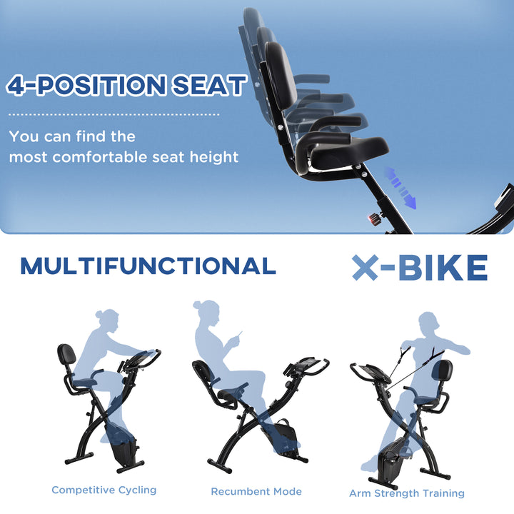 MCL 2-in-1 Folding Exercise Bike with 8-Level Magnetic Resistance, Arm Resistance Band, Pulse Sensor, Black
