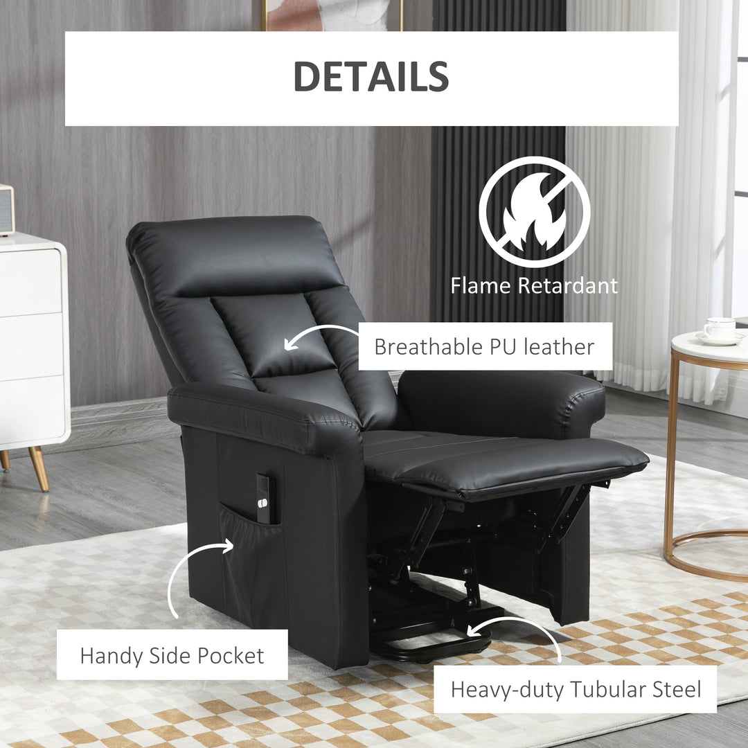 Power Lift Chair Armchair for the Elderly, PU Leather Recliner Chair with Extended Footrest, Remote Control and Side Pocket, Black