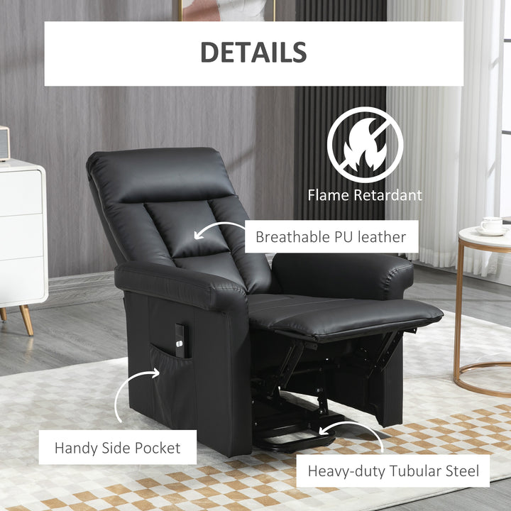 Power Lift Chair Armchair for the Elderly, PU Leather Recliner Chair with Extended Footrest, Remote Control and Side Pocket, Black