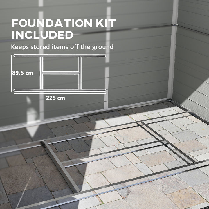 7.9ft x 6.2ft Aluminium Frame and Plastic Wall Shed, with Foundation - Light Grey