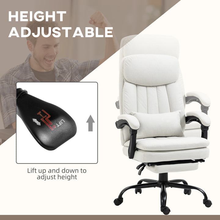 Office Chair, Ergonomic Desk Chair with 6-Point Vibration Massage and Lumbar Heating, Computer Chair with Lumbar Support Pillow, 155° Reclining Back and Footrest, Cream White