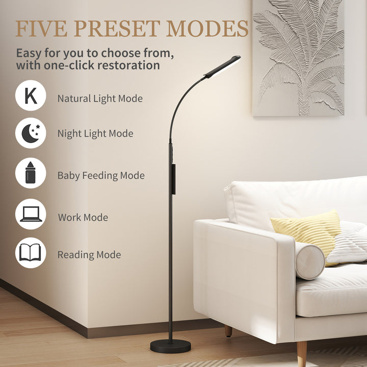 LED Floor Lamp, Standing Lamp with Remote & Touch Control, Stepless Dimmable Colours Temperature & Brightness, 360° Adjustable Gooseneck, 1 Hour Timer, Memory Function for Living Room, Black