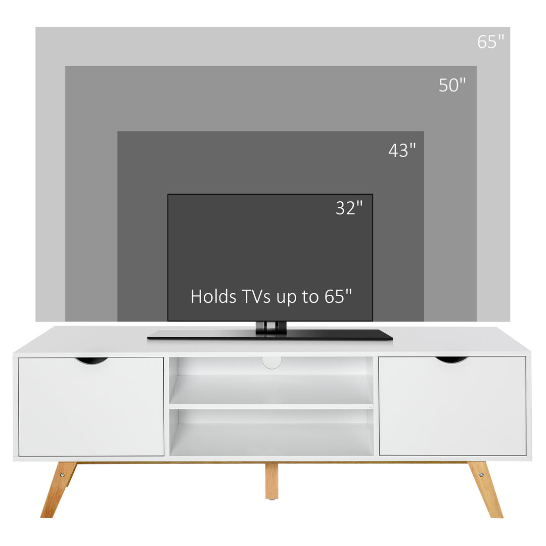TV Stand Cabinet for TVs up to 65", Media Unit w/Wood Legs Storage Shelves Entertainment Center Modern Living Room Home Furniture White