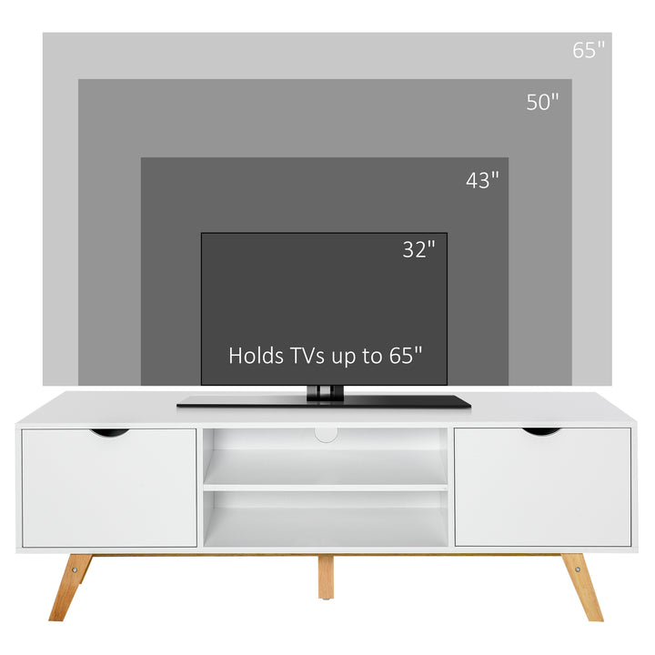 TV Stand Cabinet for TVs up to 65", Media Unit w/Wood Legs Storage Shelves Entertainment Center Modern Living Room Home Furniture White
