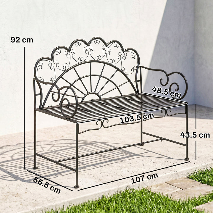Metal Garden Bench Loveseat with Slatted Seat, Black