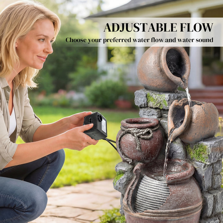 Outdoor Fountain with 4-Tier Rustic Pots &amp; Planter, Garden Fountain wi