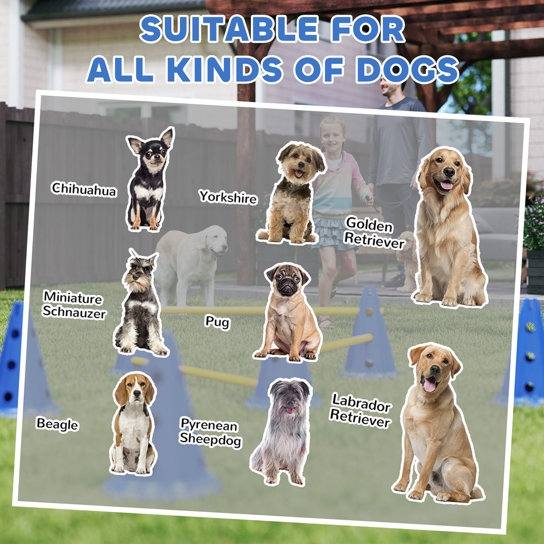 Dog Agility Equipment Set of Six Cones, Six Poles with Carry Bag, Three-Piece Adjustable Height Jumping Obstacles, Blue