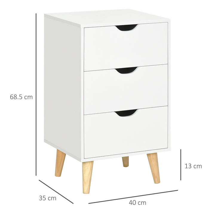 HOMCOM Bedroom Chest of Drawers, 3-Drawer Storage Unit with Wood Legs and Cut-out Handles, White